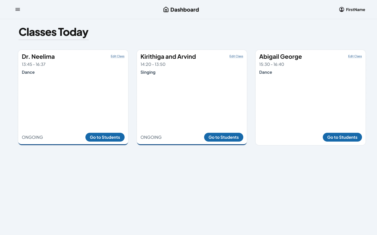 The Kalanikethan attendance app running on Android